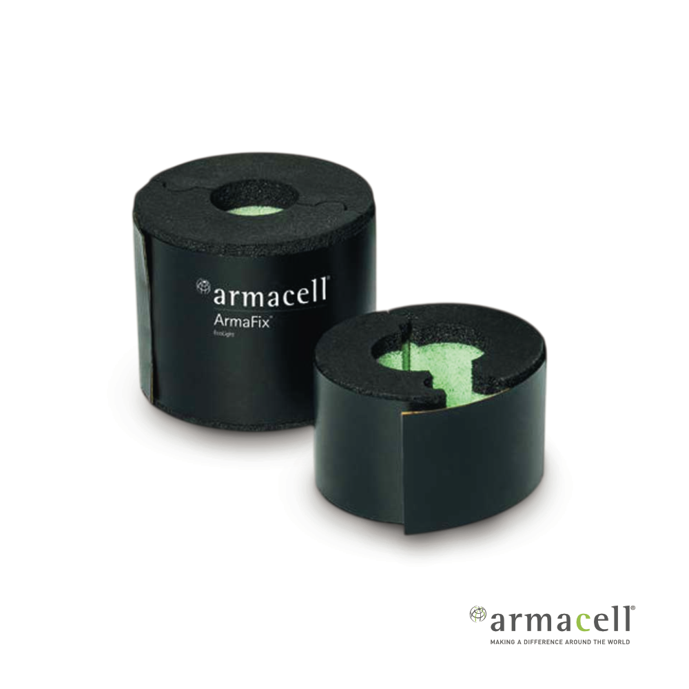 Los Soportes de Tuberías ArmaFix Ecolight se utilizan como aislantes para refrigeración y aire acondicionado, son perfectos para evitar condensaciones en los puntos de fijación. Estos aislamientos térmicos para tuberías tienen segmento de soporte de PET con espuma FEF en la parte exterior para conexión al material de aislamiento ArmaFlex®, además de estar revestidos con lámina de PVC.